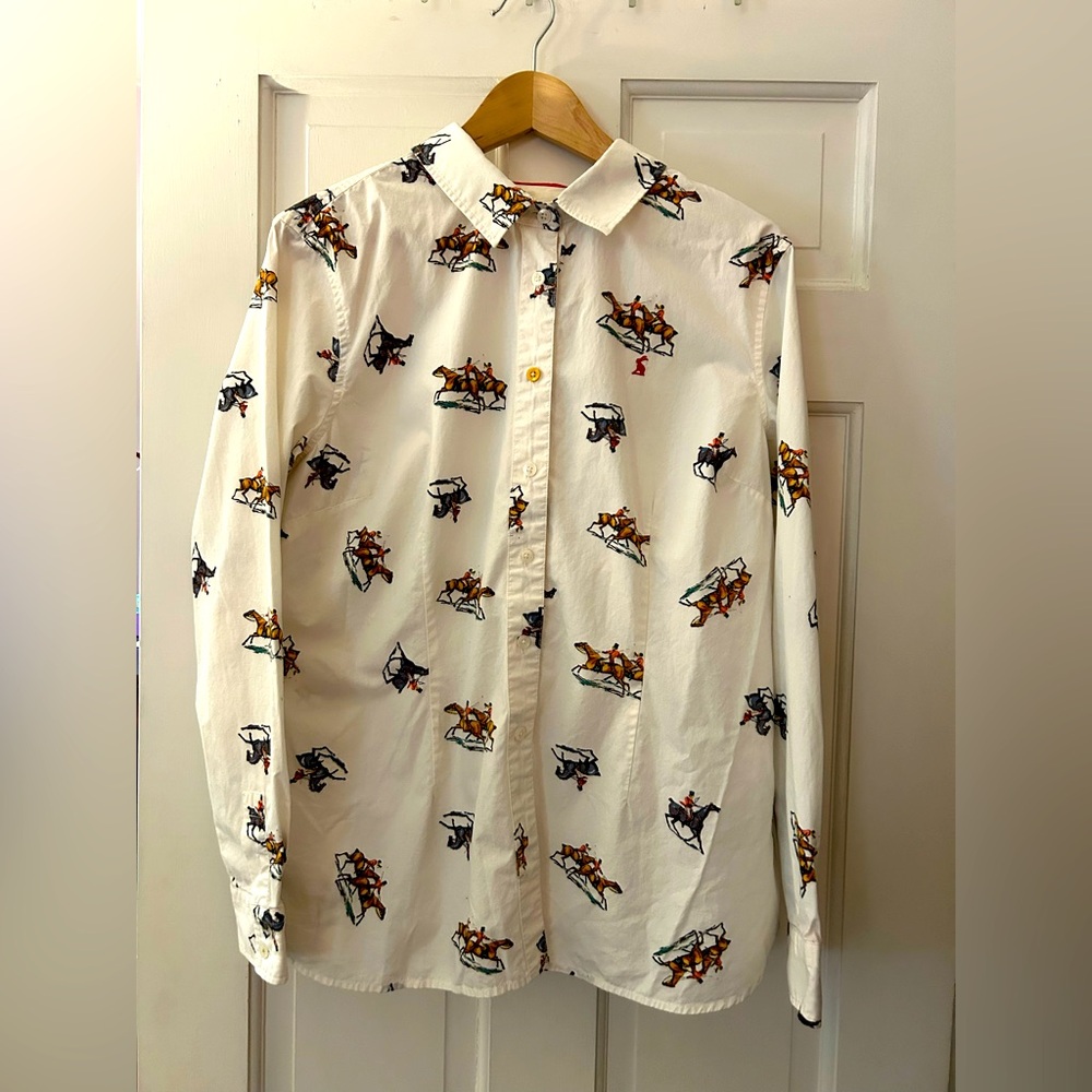 British Joules Horse Ride Equestrian Shirt Ivory Top UK 18 US 14 Excellent